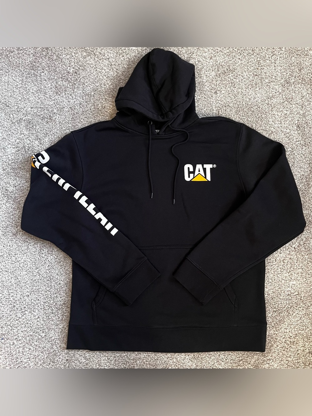 Caterpillar Cat Trademark Banner Pullover Hoodie Sweatshirt Mens Sz M, XL Black